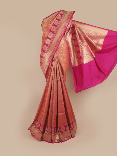 

Pothys Pink & Peach-Coloured Ethnic Motifs Pure Silk Banarasi Saree