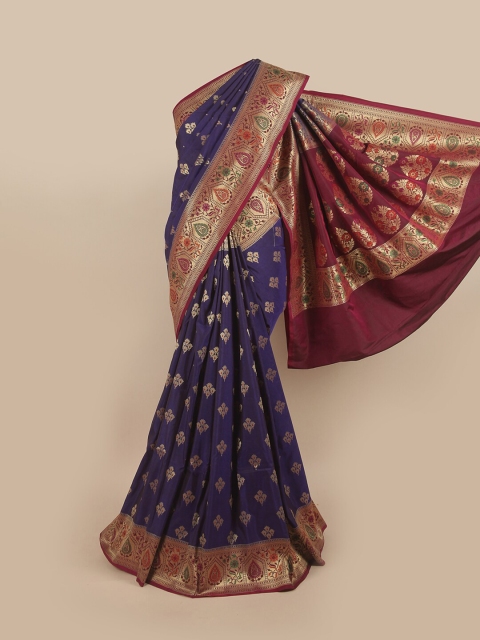

Pothys Blue & Maroon Ethnic Motifs Pure Silk Banarasi Saree