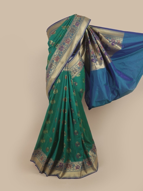 

Pothys Green & Blue Ethnic Motifs Pure Silk Banarasi Saree