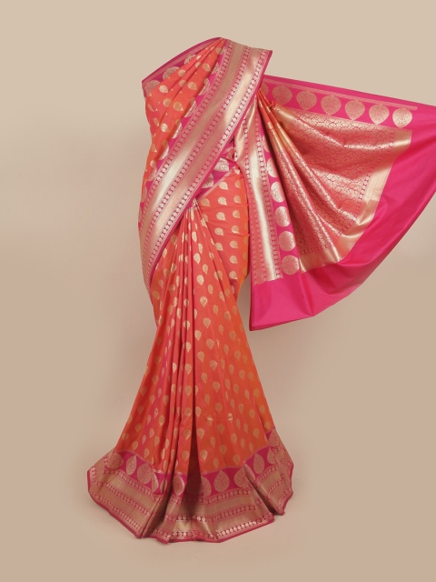

Pothys Pink & Orange Ethnic Motifs Pure Silk Banarasi Saree