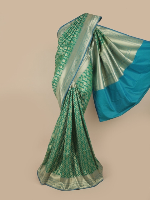 

Pothys Green & Turquoise Blue Ethnic Motifs Pure Silk Banarasi Saree