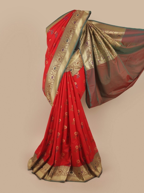 

Pothys Red & Green Ethnic Motifs Pure Silk Banarasi Saree