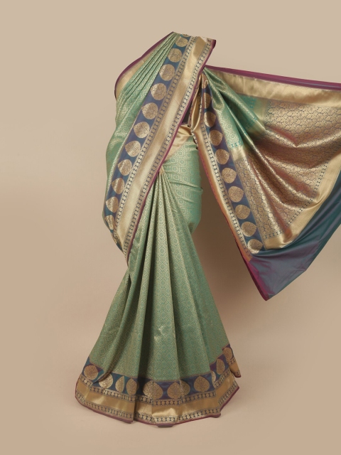 

Pothys Green & Gold-Toned Ethnic Motifs Pure Silk Banarasi Saree