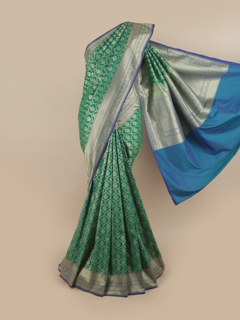 

Pothys Green & Blue Ethnic Motifs Pure Silk Banarasi Saree