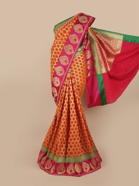 

Pothys Orange & Pink Ethnic Motifs Pure Silk Banarasi Saree