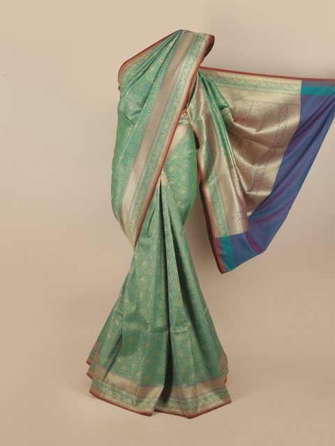 

Pothys Green & Gold-Toned Ethnic Motifs Pure Silk Banarasi Saree