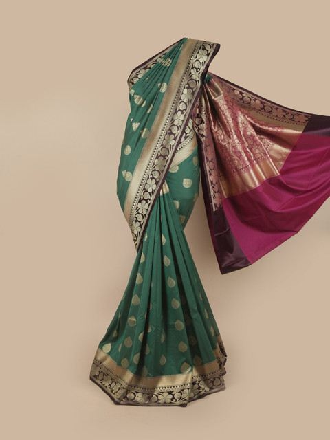 

Pothys Green & Purple Ethnic Motifs Pure Silk Banarasi Saree