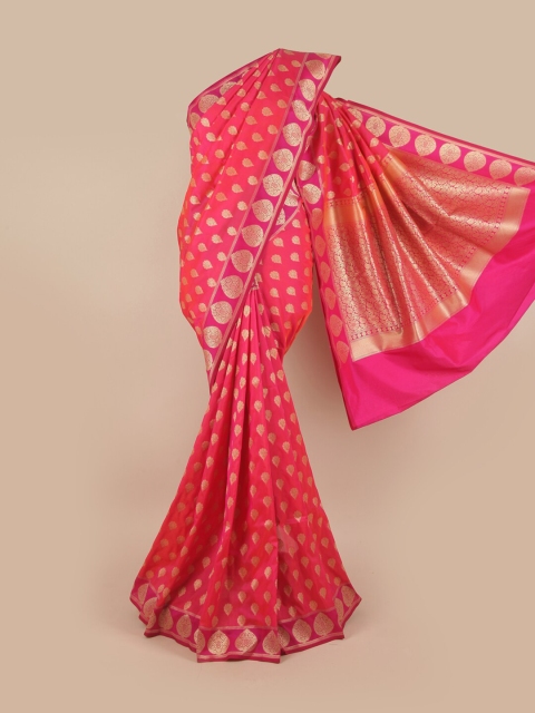 

Pothys Pink & Gold-Toned Woven Design Zari Pure Silk Banarasi Saree