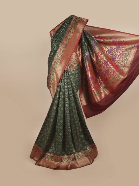 

Pothys Green & Maroon Ethnic Motifs Pure Silk Banarasi Saree