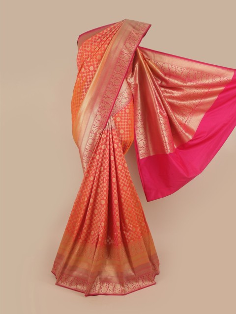 

Pothys Orange & Gold-Toned Ethnic Motifs Pure Silk Banarasi Saree