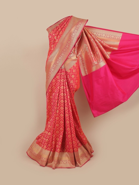 

Pothys Pink & Gold-Toned Ethnic Motifs Pure Silk Banarasi Saree