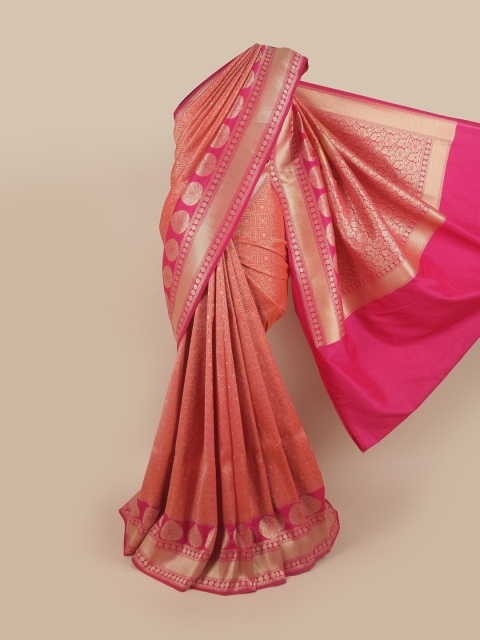 

Pothys Pink & Gold-Toned Ethnic Motifs Pure Silk Banarasi Saree