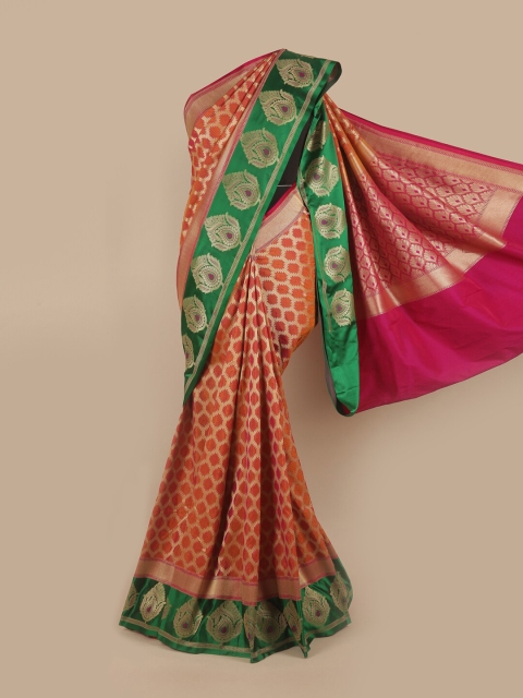 

Pothys Pink & Green Ethnic Motifs Pure Silk Banarasi Saree