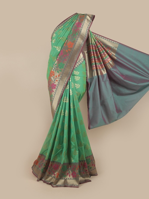 

Pothys Green & Orange Ethnic Motifs Pure Silk Banarasi Saree