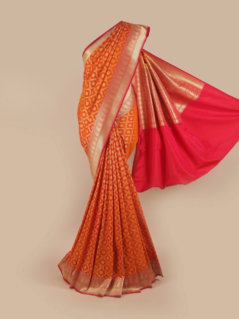 

Pothys Orange & Pink Ethnic Motifs Pure Silk Banarasi Saree