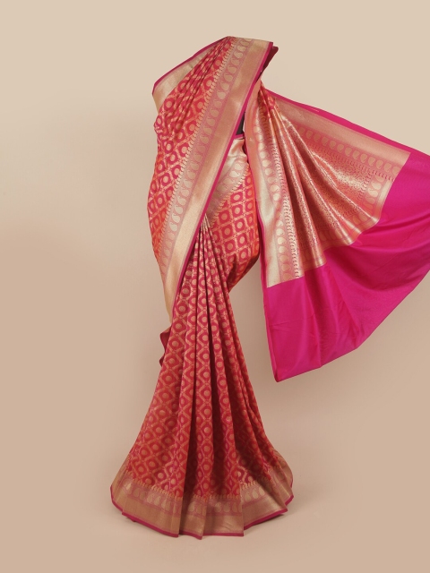 

Pothys Pink & Gold-Toned Woven Design Pure Silk Banarasi Saree