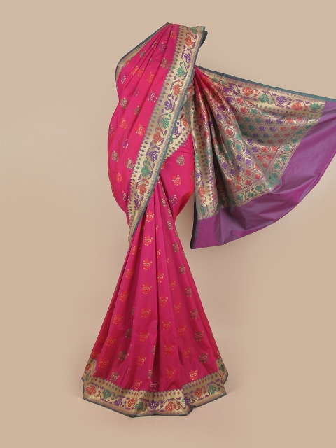 

Pothys Pink & Green Woven Design Pure Silk Banarasi Saree