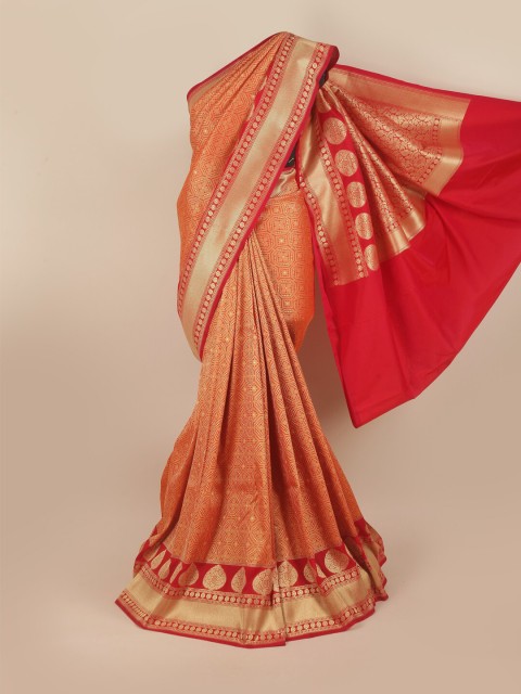 

Pothys Orange & Red Ethnic Motifs Pure Silk Banarasi Saree