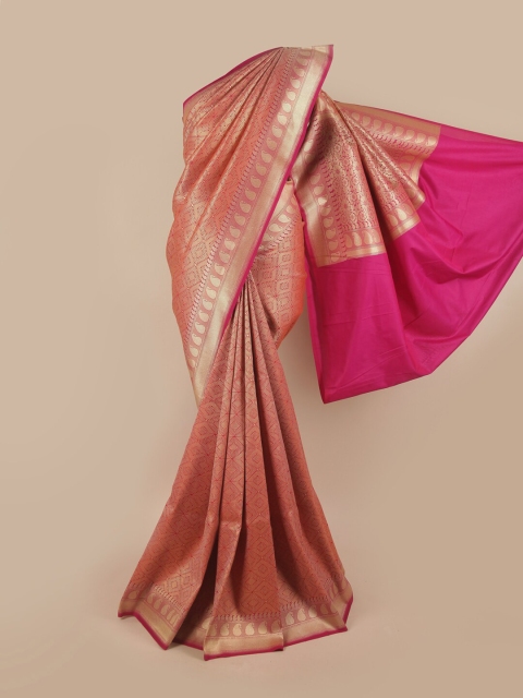 

Pothys Pink & Gold-Toned Ethnic Motifs Pure Silk Banarasi Saree
