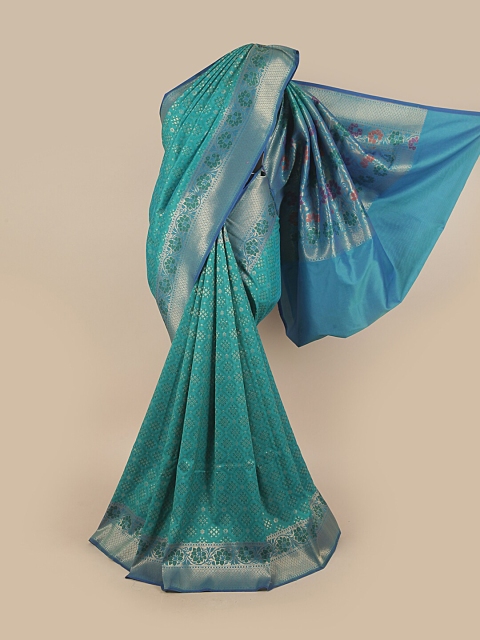 

Pothys Green & Blue Woven Design Pure Silk Banarasi Saree