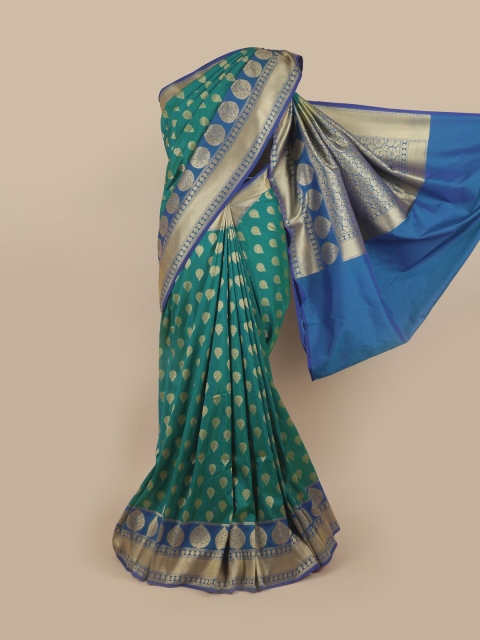

Pothys Green & Silver-Toned Ethnic Motifs Pure Silk Banarasi Saree