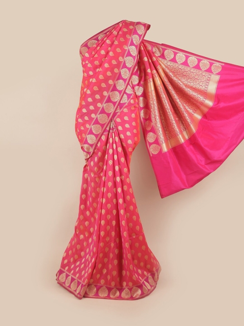 

Pothys Pink & Gold-Toned Ethnic Motifs Pure Silk Banarasi Saree