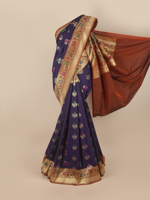 

Pothys Blue & Brown Ethnic Motifs Pure Silk Banarasi Saree