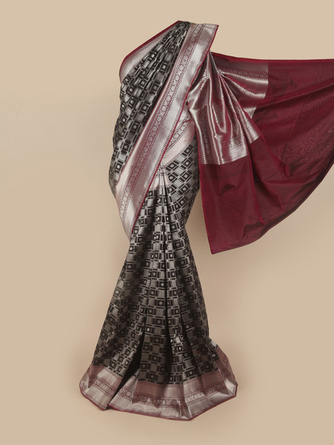 

Pothys Black & Maroon Woven Design Pure Silk Banarasi Saree