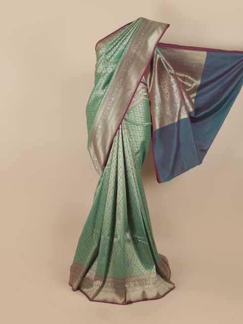 

Pothys Green & Blue Ethnic Motifs Pure Silk Banarasi Saree