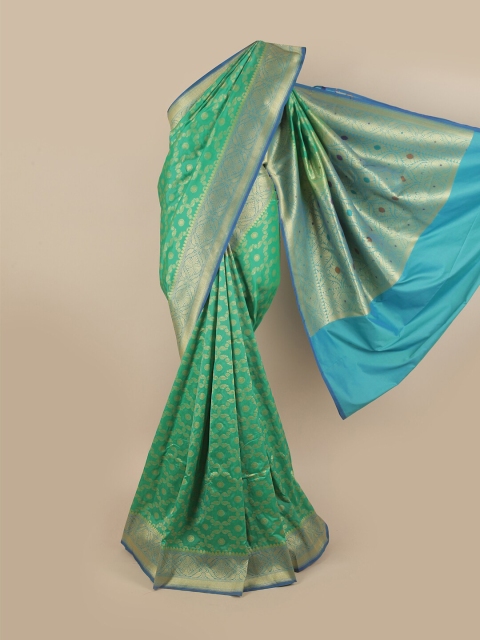 

Pothys Green & Turquoise Blue Zari Pure Silk Banarasi Saree