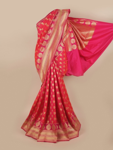 

Pothys Pink & Gold-Toned Ethnic Motifs Pure Silk Banarasi Saree