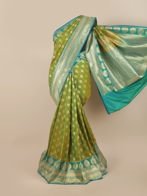 

Pothys Green & Gold-Toned Ethnic Motifs Zari Pure Silk Banarasi Saree
