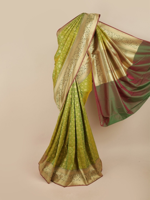 

Pothys Green & Gold-Toned Woven Design Zari Pure Silk Banarasi Saree