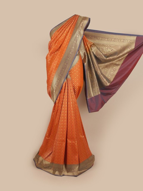 

Pothys Orange & Blue Ethnic Motifs Pure Silk Banarasi Saree