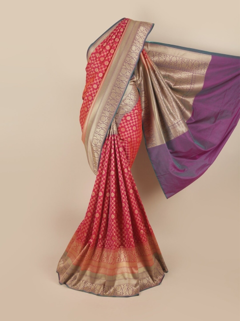 

Pothys Pink & Silver-Toned Woven Design Pure Silk Banarasi Saree