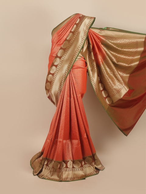 

Pothys Orange & Green Ethnic Motifs Pure Silk Banarasi Saree