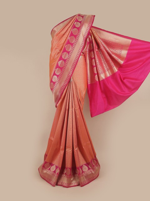 

Pothys Orange & Pink Ethnic Motifs Zari Pure Silk Banarasi Saree