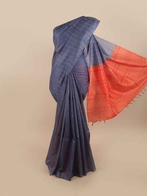

Pothys Purple & Orange Woven Design Pure Silk Tussar Saree