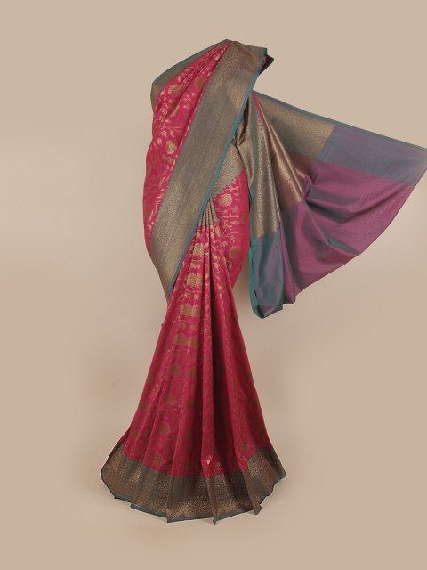 

Pothys Pink & Green Ethnic Motifs Zari Pure Silk Banarasi Saree