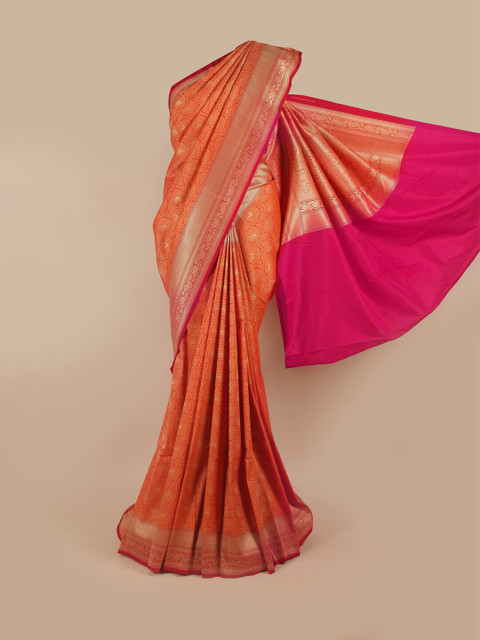 

Pothys Orange & Pink Ethnic Motifs Zari Pure Silk Banarasi Saree
