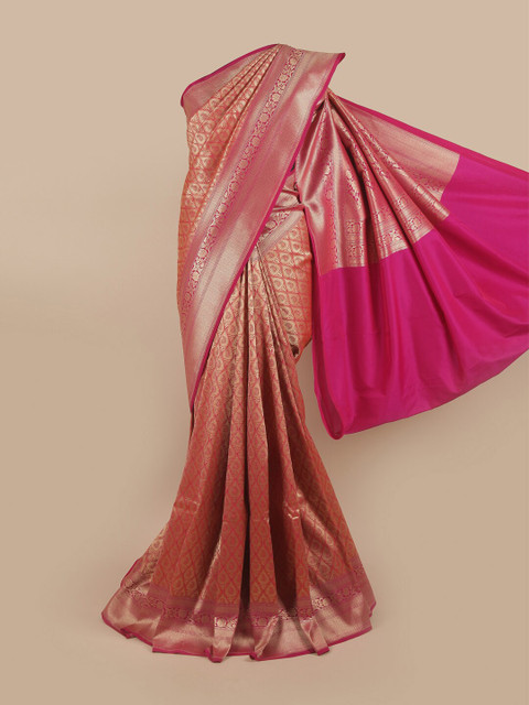 

Pothys Pink & Gold-Toned Woven Design Zari Pure Silk Banarasi Saree