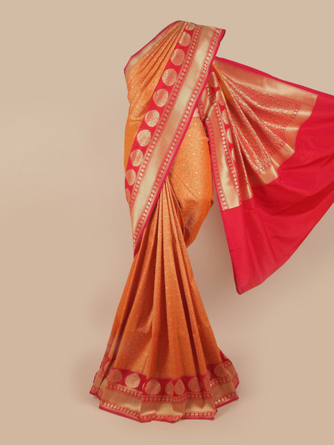 

Pothys Orange & Pink Ethnic Motifs Pure Silk Banarasi Saree