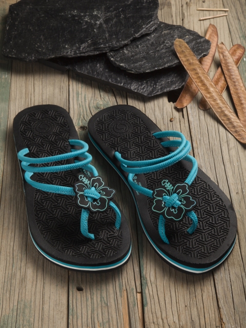 

Solethreads Women Black & Turquoise Blue Solid One Toe Flats With Bow Ornamentation