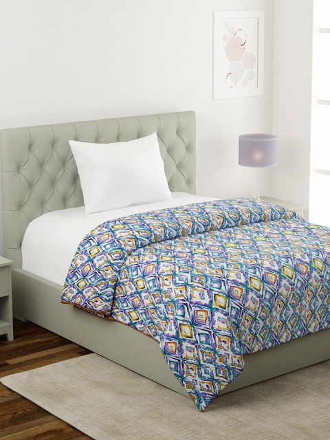 

KLOTTHE Blue & Yellow Geometric AC Room 233 GSM Single Bed Dohar