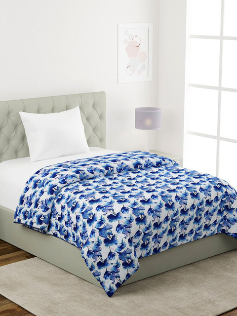 

KLOTTHE Blue & White Floral AC Room 233 GSM Single Bed Dohar
