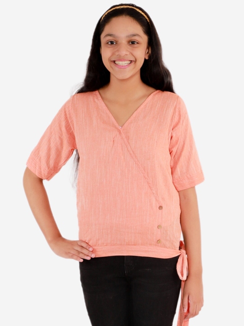 

YK Girls Peach-Coloured Pure Cotton Wrap Top