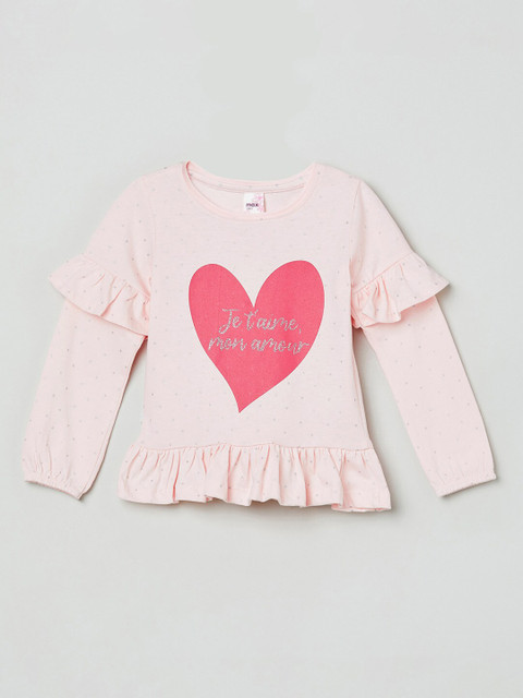 

max Girls Pink & Silver-Toned Embellished Ruffles Pure Cotton A-Line Top