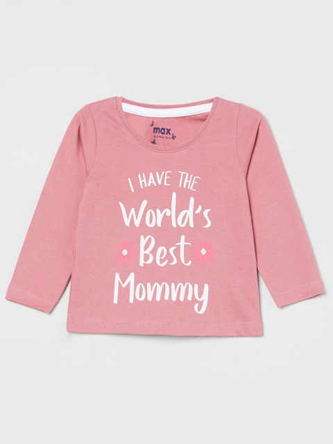 

max Girls Pink Typography Printed T-shirts