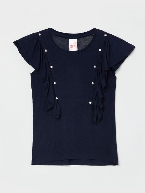 

max Navy Blue Embellished Ruffles Regular Top