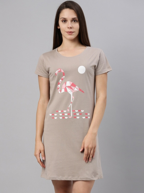 

Curare Grey Printed Pure Cotton T-Shirt Nightdress